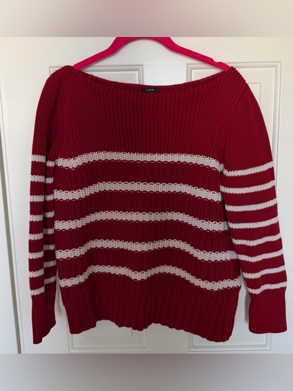 J. Crew Red and White Striped Boat Neck Sweater